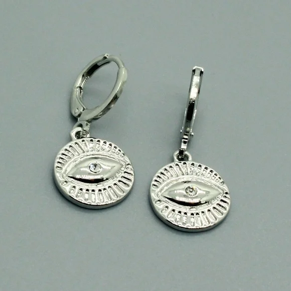 New silver tone evil eye earrings - Picture 2 of 2